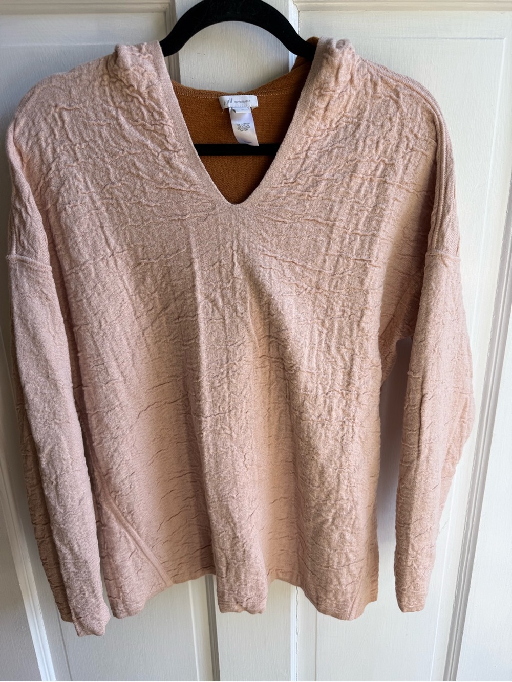 J. Jill Textured V-Neck Hoodie Sweater in Blush